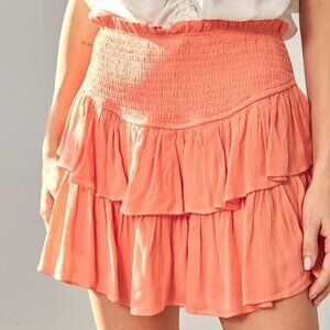Mustard Seed Women's Coral Haze Ruffle Fitted Mini Skirt Size Small